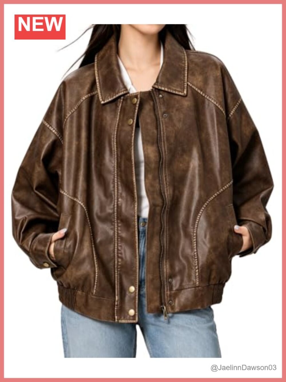 Oversized Faux Leather Jacket Womens Y2K Motorcycle Bomber Coat